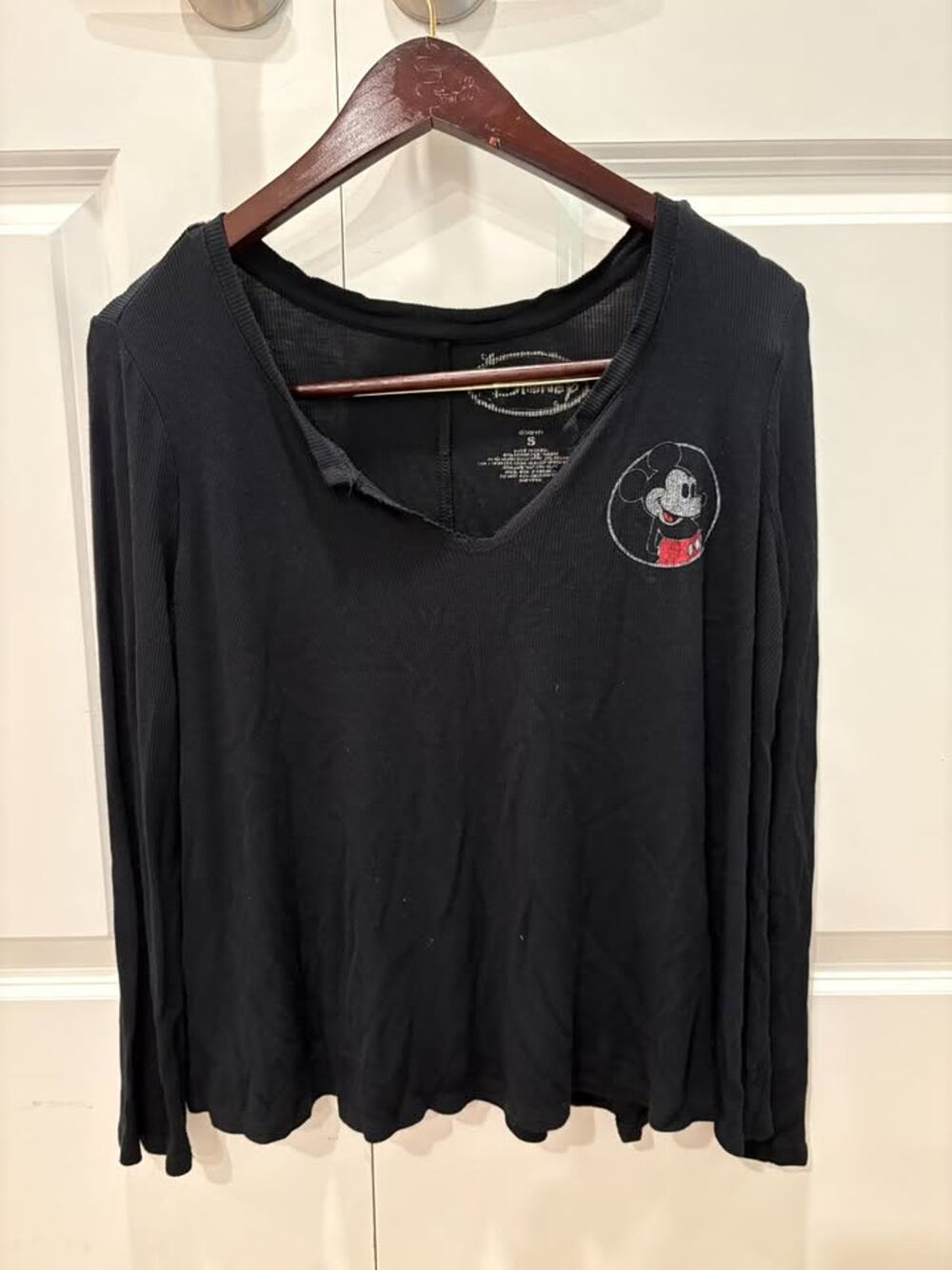 Disney Mickey Mouse Flowy Soft Long Sleeve Shirt Black Size S